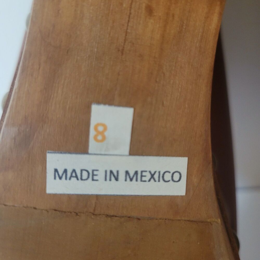 NWOT Five Words Brown Leather Wooden Platform Heel Studded Clogs Size 8 - Picture 11 of 12